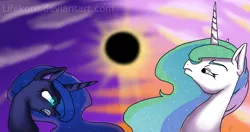 Size: 1024x540 | Tagged: artist:lifekore, derpibooru import, eclipse, nightmare luna, nightmare moon, princess celestia, princess luna, safe