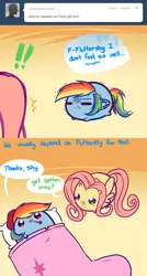 Size: 669x1250 | Tagged: artist:pekou, ask, ask my little chubbies, bed, chubbie, comic, derpibooru import, fluttershy, rainbow dash, safe, thermometer, tumblr