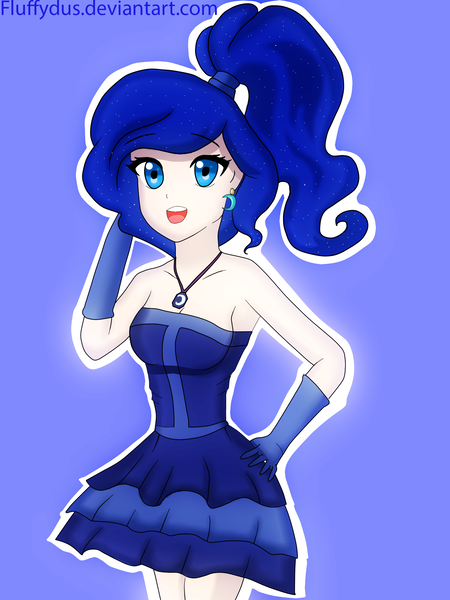 Size: 1536x2048 | Tagged: artist:fluffydus, clothes, derpibooru import, dress, human, humanized, princess luna, safe, solo