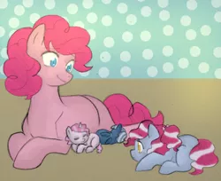 Size: 990x807 | Tagged: artist:kianamai, artist:mrs89fluffy, colored, color edit, derpibooru import, edit, female, filly, foal, kilalaverse, mother and daughter, newborn, next generation, oc, oc:cloudy skies, oc:cotton candy, oc:sugar rush, offspring, parent:pinkie pie, parent:pokey pierce, parents:pokeypie, pinkie pie, safe, sisters