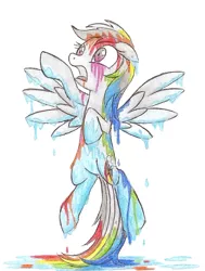 Size: 672x887 | Tagged: artist:islamilenaria, color loss, derpibooru import, rainbow dash, semi-grimdark, solo, surreal, wet mane