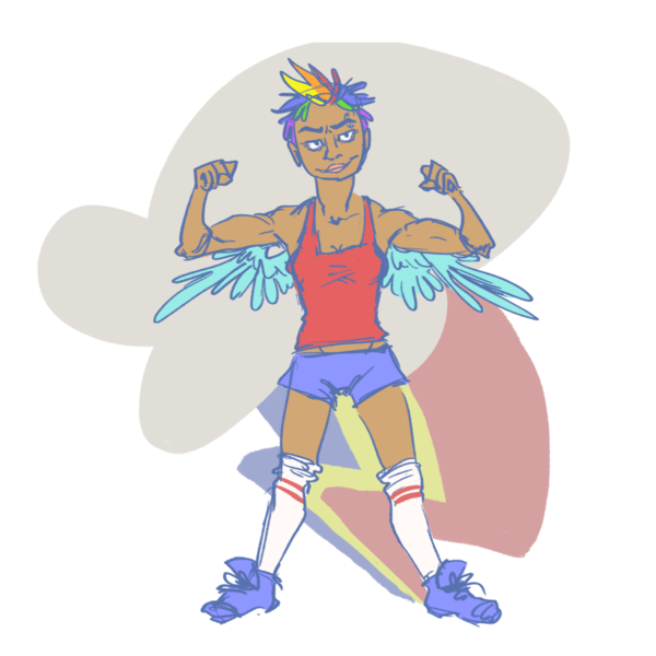 Size: 1280x1280 | Tagged: artist:smackledorfed, dark skin, derpibooru import, human, humanized, piercing, rainbow dash, safe, solo, uncanny valley, winged humanization