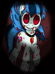 Size: 385x512 | Tagged: artist:seths-girl, blood, creepy, derpibooru import, empty eyes, grimdark, insanity, nightmare fuel, pendant, ponified, psychonata dusk, solo, sonata dusk, yandere