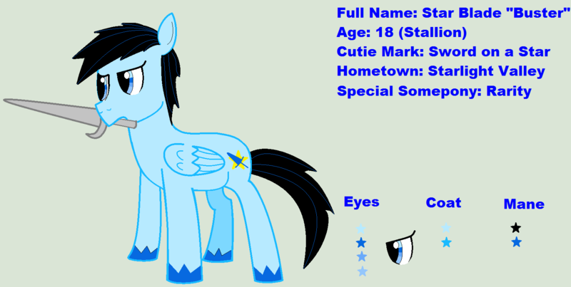 Size: 1646x830 | Tagged: safe, artist:starbladebuster, derpibooru import, oc, oc:star blade, unofficial characters only, pegasus, pony, quality, reference sheet, solo, sword, text