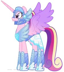Size: 720x808 | Tagged: safe, artist:faith-wolff, derpibooru import, princess cadance, alicorn, pony, fanfic:the bridge, armor, colored wings, crystal guard armor, gradient wings, helmet, simple background, solo, spread wings, transparent background, warrior cadance, wings