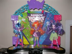 Size: 1600x1200 | Tagged: safe, derpibooru import, adagio dazzle, aria blaze, sonata dusk, equestria girls, rainbow rocks, doll, irl, photo, playset, stage, the dazzlings, toy