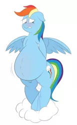 Size: 2625x4265 | Tagged: suggestive, artist:99, derpibooru import, rainbow dash, pegasus, pony, amniotic fluid, belly, belly button, bipedal, blushing, cloud, dripping, female, imminent birth, labor, mare, outie belly button, preggo dash, pregnant, simple background, solo, solo female, waterbreak, white background