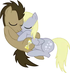 Size: 876x911 | Tagged: source needed, safe, artist:peora, derpibooru import, derpy hooves, doctor whooves, time turner, pegasus, pony, cuddling, doctorderpy, female, male, mare, shipping, snuggling, straight