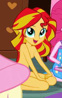 Size: 206x323 | Tagged: questionable, derpibooru import, edit, edited screencap, screencap, fluttershy, pinkie pie, sunset shimmer, equestria girls, breast edit, breasts, casual nudity, clothed female nude female, clothes, cute, female, nipples, nude edit, nudity, pajamas, practitioner of naturism, shimmerbetes