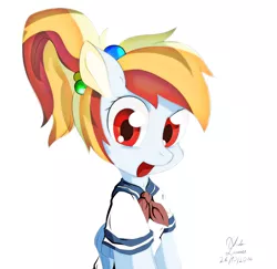 Size: 3200x3111 | Tagged: anime, anthro, artist:ando, bubble, clothes, cute, derpibooru import, looking at you, necktie, open mouth, rainbow dash, red eyes, safe, schoolgirl, school uniform, smiling, solo