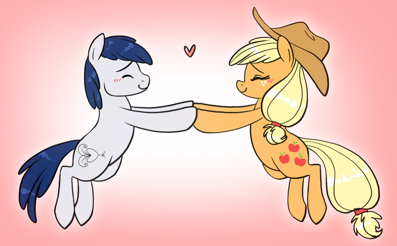 Size: 964x599 | Tagged: safe, artist:prettypinkpony, derpibooru import, applejack, oc, oc:constance everheart, blushing, canon x oc, cute, everjack, eyes closed, heart, shipping, smiling