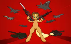 Size: 1920x1200 | Tagged: aircraft, applejack, artist:darkdoomer, badass, derpibooru import, f-22 raptor, famas, gun, how applejack won the war, jet fighter, /k/, m4, military, mirage 2000, safe, solo, su-27, su-35, tank (vehicle), wallpaper, war