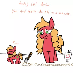 Size: 800x800 | Tagged: artist:jargon scott, big macintosh, cute, derpibooru import, duality, macareina, rule 63, safe, tiny mac, too many macareinas, trowel