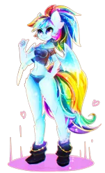 Size: 1915x3162 | Tagged: suggestive, artist:koveliana, derpibooru import, rainbow dash, anthro, alternate hairstyle, belly button, chromatic aberration, clothes, color porn, panties, ponytail, solo, underwear