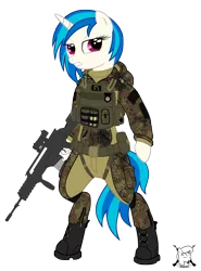 Size: 2280x3088 | Tagged: safe, artist:shadawg, derpibooru import, vinyl scratch, pony, bipedal, bundeswehr, flecktarn, g36, gun, lance corporal, military, solo