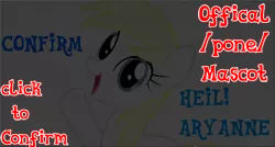 Size: 800x430 | Tagged: 8chan, blonde, derpibooru import, election, female, heart, heil, mascot, nazi, oc, oc:aryanne, poll, /pone/, safe, solo, spoiler, swastika, trick image, unofficial characters only, winner