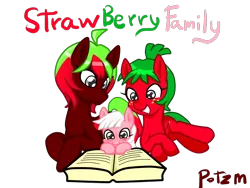 Size: 1600x1200 | Tagged: artist:potzm, book, derpibooru import, family, oc, oc:strawberry fondue, oc:strawberry milkshake, oc:strawberry twist, safe, unofficial characters only