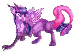 Size: 917x641 | Tagged: artist:phewmonster, artist:tinttiyo, derpibooru import, draconequified, draconequus, fangs, female, paws, safe, simple background, solo, species swap, transparent background, twikonequus, twilight sparkle, twilight sparkle (alicorn)