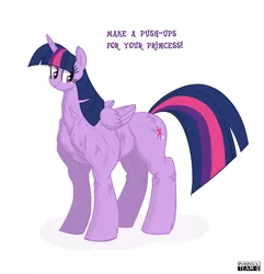 Size: 1232x1280 | Tagged: safe, artist:purevil, derpibooru import, twilight sparkle, twilight sparkle (alicorn), alicorn, pony, female, fetish, grammar error, mare, muscle fetish, muscles, smiling, solo, twilight muscle, vein