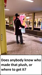 Size: 700x1243 | Tagged: berlin, blue, clothes, derpibooru import, fedora, fluttershy, food, germany, hat, hipster, human, irl, irl human, photo, plushie, safe, socks, subway, train station