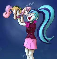 Size: 3651x3822 | Tagged: safe, artist:jorobro, derpibooru import, sonata dusk, sweetie belle, equestria girls, boop, clothes, cute, diabetes, diasweetes, eyes closed, hnnng, noseboop, open mouth, pony as food, skirt, smiling, sonatabetes, sonataco, taco, taco belle, taco suit, tongue out, weapons-grade cute