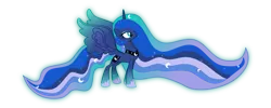 Size: 7482x3000 | Tagged: artist:aqua-pony, derpibooru import, impossibly long hair, large wings, princess luna, rainbow power, rainbow power-ified, safe, simple background, solo, transparent background, vector, wings