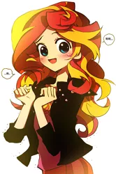 Size: 568x858 | Tagged: safe, artist:memoneo, derpibooru import, sunset shimmer, equestria girls, blushing, cute, korean, looking at you, open mouth, shimmerbetes, smiling, solo