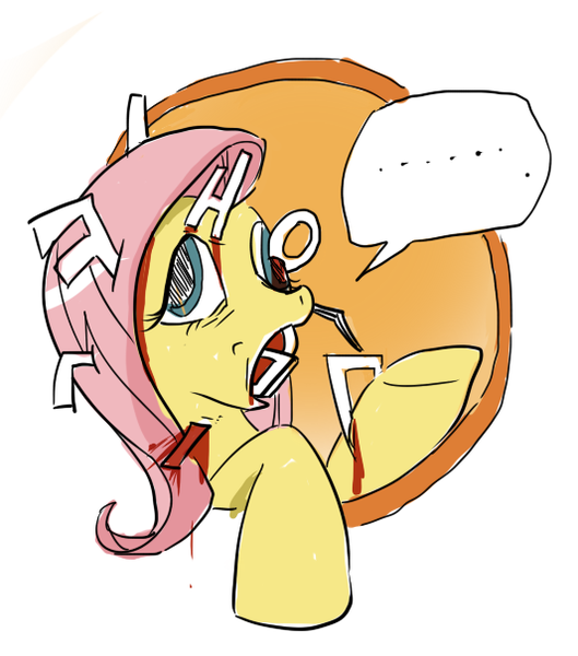 Size: 533x605 | Tagged: artist needed, source needed, grimdark, derpibooru import, fluttershy, pegasus, pony, ..., bad advice fluttershy, blood, exploitable meme, eye scream, female, mare, meme, not salmon, solo, speech bubble, wat, wtf