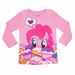 Size: 1000x1000 | Tagged: safe, derpibooru import, pinkie pie, clothes, cupcake, food, heart, kids, long sleeves, official, solo, thought bubble, t-shirt, welovefine