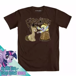 Size: 1000x1000 | Tagged: safe, artist:gimoody, derpibooru import, official, derpy hooves, doctor whooves, time turner, twilight sparkle, twilight sparkle (alicorn), alicorn, pony, clothes, crossover, dalek, doctor who, exterminate, female, mare, t-shirt, welovefine