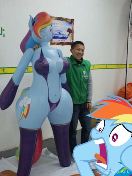 Size: 1200x1600 | Tagged: anthro, blowup doll, bootleg, derpibooru import, hongyi, human, inflatable, inflatable dashie, inflatable toy, irl, irl human, photo, questionable, rainbow dash, the horror, tripod