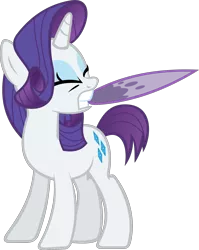 Size: 1772x2230 | Tagged: safe, artist:videogamesizzle, derpibooru import, rarity, pony, unicorn, friendship is magic, eyes closed, female, mare, mouth hold, scale, short tail, simple background, solo, standing, svg, transparent background, vector