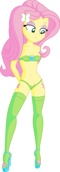 Size: 1597x4589 | Tagged: suggestive, artist:rexpony, derpibooru import, fluttershy, equestria girls, bandeau, belly button, bra, breasts, clothes, delicious flat chest, female, flattershy, high heels, panties, show accurate, simple background, solo, solo female, stockings, transparent background, underwear, vector