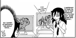 Size: 668x340 | Tagged: crossover, derpibooru import, grayscale, izumi kitta, japanese, manga, monochrome, rainbow dash, safe, text, tomoko kuroki, voice actor joke, watamote