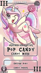 Size: 800x1399 | Tagged: safe, artist:vavacung, derpibooru import, oc, oc:pop candy, unofficial characters only, pony, unicorn, commission, female, lollipop, mare, pactio card, solo