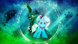 Size: 1191x670 | Tagged: safe, artist:antylavx, artist:mactavish1996, derpibooru import, queen chrysalis, trixie, pony, unicorn, alicorn amulet, evil trixie, female, glowing eyes, magic, mare, vector, wallpaper