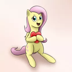 Size: 600x600 | Tagged: safe, artist:samofbob, derpibooru import, fluttershy, heart, sitting, smiling, solo