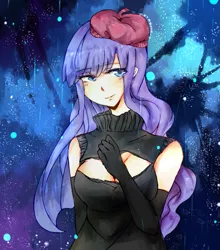 Size: 587x667 | Tagged: artist:rt, beatnik rarity, beret, clothes, derpibooru import, evening gloves, hat, human, humanized, keyhole turtleneck, open-chest sweater, open clothes, pixiv, rarity, safe, solo, sweater, turtleneck