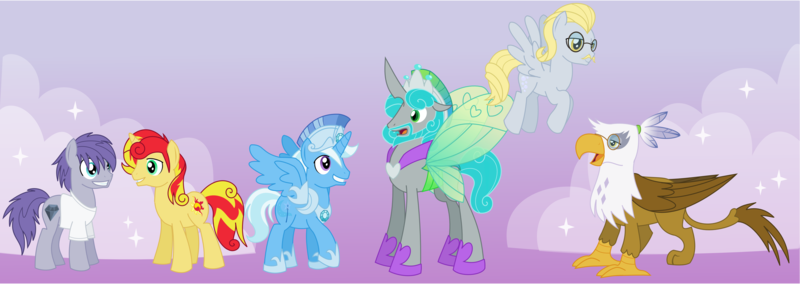 Size: 5531x1965 | Tagged: safe, artist:itoruna-the-platypus, derpibooru import, derpy hooves, gilda, maud pie, queen chrysalis, sunset shimmer, trixie, alicorn, gryphon, pony, changeling king, cute, dark mirror universe, derpabetes, diatrixes, dopey hooves, dopius hoofington, gildadorable, guilder, king metamorphosis, maudabetes, maulder berry, morphabetes, pink background, prince tristan, race swap, reversalis, rule 63, rule63betes, shimmerbetes, simple background, sunset glare, tristacorn, tristan, trixiecorn, vector