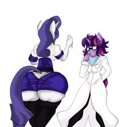 Size: 1239x1309 | Tagged: anthro, artist:mad'n evil, ass, butt expansion, derpibooru import, expansion, fat, hips, huge butt, impossibly large butt, large butt, panty line, rarity, rearity, safe, sci-twi, the ass was fat, thighs, thunder thighs, twilight sparkle, twirarigain, weight gain
