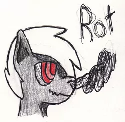 Size: 1048x1028 | Tagged: safe, artist:strange_mark, derpibooru import, oc, oc:rot, unofficial characters only, earth pony, pony, female, smoke, solo, traditional art