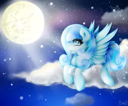 Size: 2400x2000 | Tagged: artist:thetarkaana, cloud, cloudy, crying, derpibooru import, moon, oc, oc:snowdrop, safe, snow, snowfall, unofficial characters only