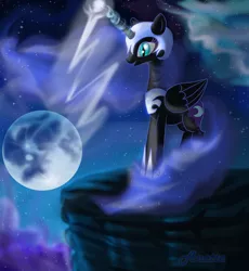 Size: 768x835 | Tagged: artist:anna-krylova, derpibooru import, magic, moon, night, nightmare moon, safe, solo