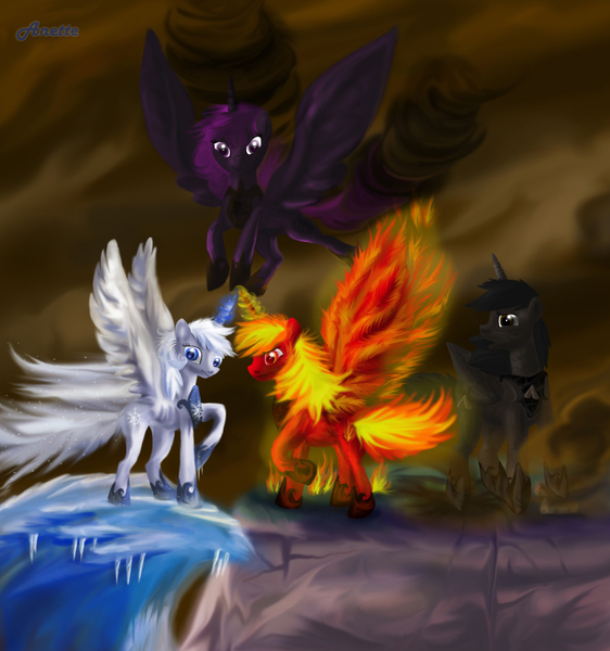 Size: 1404x1500 | Tagged: safe, artist:anna-krylova, derpibooru import, ponified, alicorn, pony, disney, greek mythology, hercules, hydros, lythos, pyros, stratos