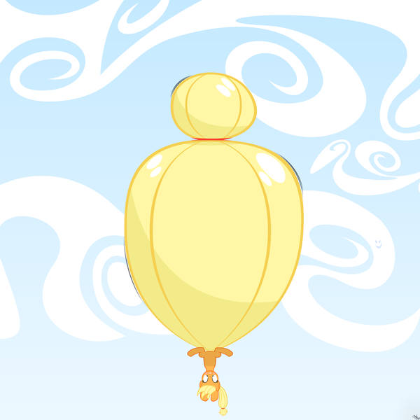 Size: 3500x3500 | Tagged: safe, artist:navitaserussirus, derpibooru import, applejack, discord, pony, floating, flying, high res, inflated tail, inflation, silly, silly pony, tail, wat