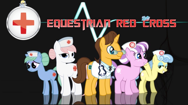 Size: 1920x1080 | Tagged: safe, artist:redlionxdarkheart, derpibooru import, derpy hooves, doctor horse, doctor stable, nurse coldheart, nurse redheart, nurse snowheart, nurse sweetheart, nurse tenderheart, screw loose, pegasus, pony, cutie mark, doctor, female, mare, nurse, sleeping, vector, wallpaper