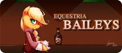 Size: 800x350 | Tagged: safe, artist:derpiihooves, derpibooru import, applejack, alcohol, baileys, clothes, irish cream, shirt, solo, vest