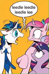 Size: 365x549 | Tagged: derpibooru import, exploitable meme, leedle leedle leedle lee, meme, princess cadance, safe, screaming armor, shanghaied, shining armor, spoiler:comic, spongebob squarepants, twilight sparkle, wat