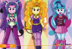 Size: 1441x984 | Tagged: safe, artist:the-butch-x, derpibooru import, adagio dazzle, aria blaze, sonata dusk, equestria girls, rainbow rocks, beautiful, beautiful x, crossed arms, grin, hand on hip, looking at you, open mouth, smiling, sunburst background, the dazzlings