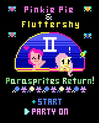 Size: 400x500 | Tagged: artist:zztfox, derpibooru import, fluttershy, parasprite, pinkie pie, pixel art, safe